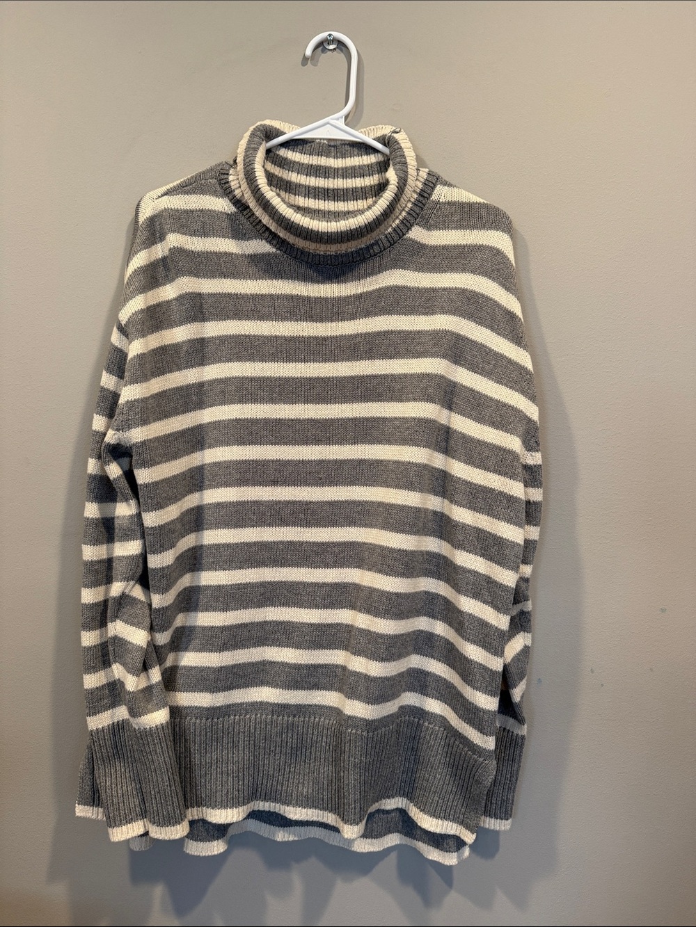 Lucky Brand Gray & Cream Striped Turtleneck Sweater
